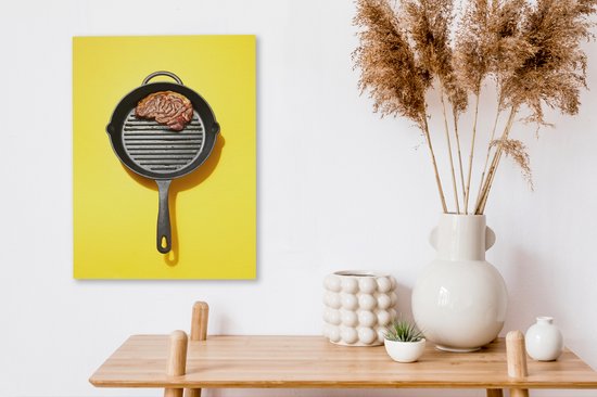 Steak frit dans une poêle toile 2cm 30x40 cm - petit - Tirage photo sur toile (Décoration murale salon / chambre)