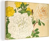 Canvas Schilderij Japanse houtsnede met bloemen - 60x40 cm - Wanddecoratie