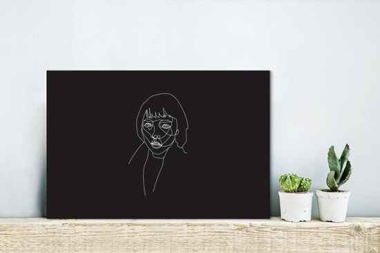 Canvas schilderij 30x20 cm - Wanddecoratie Line art - Gezicht - Vrouw - Muurdecoratie woonkamer - Slaapkamer decoratie - Kamer accessoires - Schilderijen op canvas