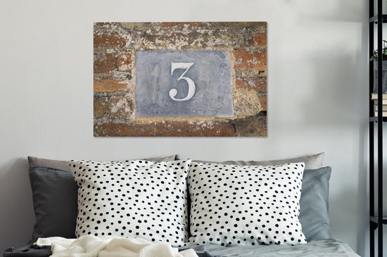 Tableau sur toile numéro 3 signe numéro de maison - 90x60 cm - Décoration murale