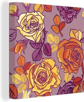 Tableau sur toile Roses - Jaune - Motifs - 50x50 cm - Décoration murale