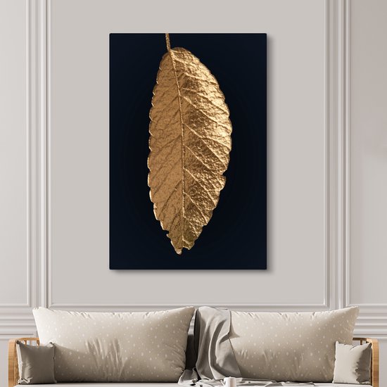 Suspension feuille d'or sur fond noir toile 2cm 120x180 cm - Tirage photo sur toile (Décoration murale salon / chambre) XXL / Groot format!
