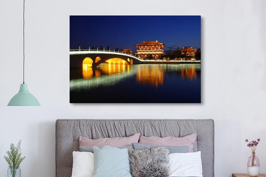 Peinture sur toile 150x100 cm - Décoration murale Datang Xian la nuit - Décoration murale salon - Décoration chambre - Accessoires chambre - Peintures