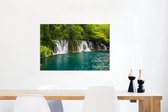Groene natuur boven de watervallen in nationaal park Erawan Canvas 90x60 cm - Foto print op Canvas schilderij (Wanddecoratie woonkamer / slaapkamer)