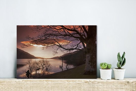 Ciel rose sur le parc national du Loch Lomond et les Trossachs en Ecosse Toile 30x20 cm - petit - Tirage photo sur toile (Décoration murale salon / chambre)