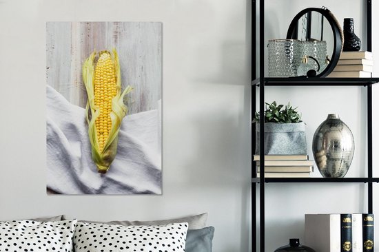 Maïs frais et bio avec un torchon de cuisine Toile 40x60 cm - Tirage photo sur toile (Décoration murale salon / chambre)
