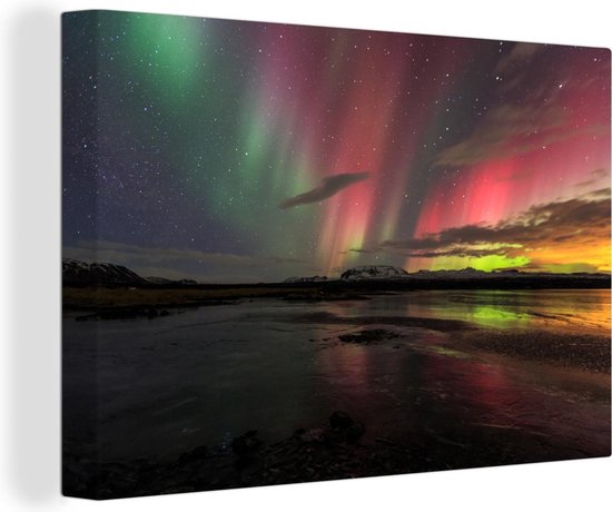 Northern Lights in Iceland Canvas 80x60 cm - Tirage photo sur toile (Décoration murale salon / chambre)