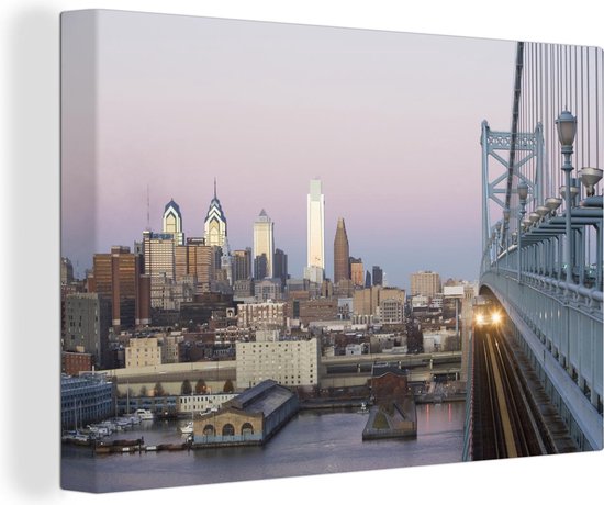 Canvas Schilderij Philadelphia - Brug - Water - 90x60 cm - Wanddecoratie