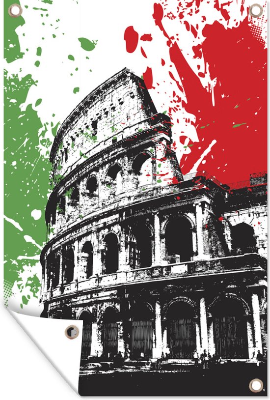 Foto: Tuinposter tuindoek tuinposters buiten illustratie voor het romeinse colosseum voor de italiaanse vlag 80x120 cm tuin