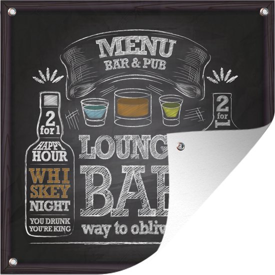 Tuinposters Een illustratie van een krijtbord in de bar - 50x50 cm - Tuindoek - Buitenposter