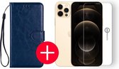 iPhone 12 Pro Max Hoesje - Leer Portemonnee Book Case Wallet - Apple iPhone 12 Pro Max - Midnight Blue/Blauw + Gratis Screenprotector