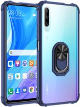 Voor Huawei Y9s schokbestendig transparant TPU + acryl beschermhoes met ringhouder (blauw)