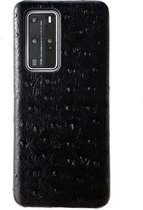 Voor Huawei P40 Pro struisvogel textuur hoofdlaag rundleer achterkant hoes (zwart)