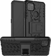 Voor Motorola Moto G9 Power Tyre Texture Shockproof TPU + PC beschermhoes met houder (zwart)