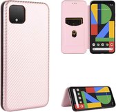 Voor Google Pixel 4 XL Carbon Fiber Texture Magnetische Horizontale Flip TPU + PC + PU Leather Case met Card Slot (Pink)