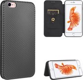 Voor iPhone 6 / 6s koolstofvezel textuur magnetische horizontale flip TPU + pc + PU lederen tas met kaartsleuf (zwart)