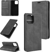 Voor iPhone 12 Pro Max Retro-skin Business magnetische zuignap lederen tas met houder & kaartsleuven en portemonnee (zwart)