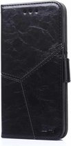 Voor OnePlus 7 Geometrisch stiksel Horizontaal Flip TPU + PU lederen hoesje met houder & kaartsleuven & portemonnee (zwart)