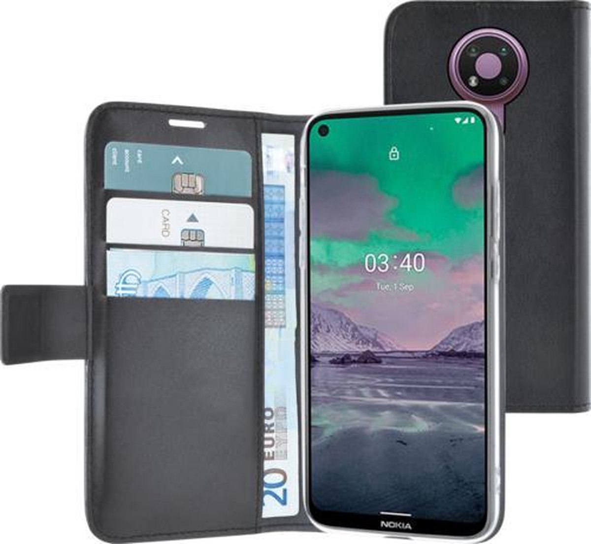 Azuri walletcase magnetic closure & cardslots - zwart - Nokia 3.4