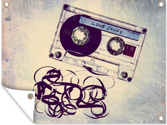 Tuin decoratie Cassette tape met liefdesliedjes - 40x30 cm - Tuindoek - Buitenposter