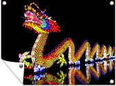 Muurdecoratie buiten Chinese draak reflecteert in het water - 160x120 cm - Tuindoek - Buitenposter