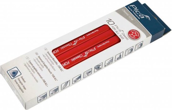 Verpakking met 10 rode Pica potloden met 'Pica CLASSIC FOR ALL 545' opdruk.