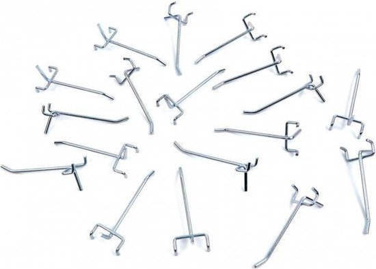 Jeu de crochets HBM 18 pièces pour mur d'outils avec entraxe de 25 mm