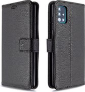 Voor Galaxy A51 Litchi Texture horizontale flip lederen tas met houder & kaartsleuven & portemonnee & fotolijst (zwart)
