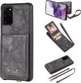 Voor Galaxy S20 + Verticaal Flip Schokbestendig Leren Beschermhoes met Lang Touw, Kaartsleuven & Beugel & Fotohouder & Portemonnee Functie (Grijs)