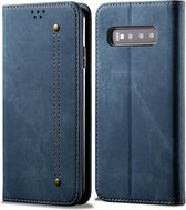 Voor Galaxy S10 denim textuur casual stijl horizontale flip lederen tas met houder en kaartsleuven en portemonnee (blauw)