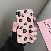 Leopard Pattern Shockproof IMD Scrub Soft TPU Case voor iPhone XS / X (Roze)