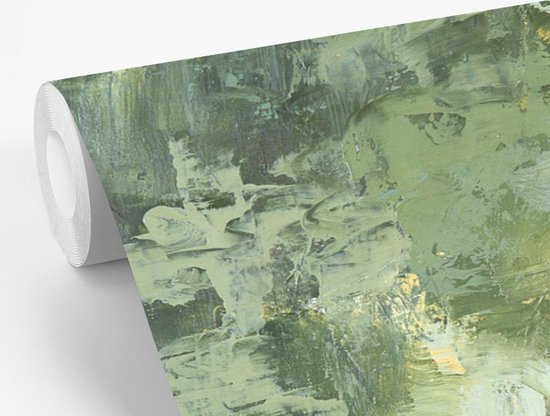 Papier peint photo peint photo vinyle - Peinture à l'huile verte largeur 305 cm x hauteur 220 cm - Tirage photo sur papier peint (disponible en 7 tailles)
