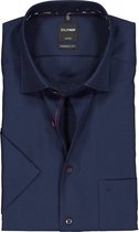OLYMP Luxor modern fit overhemd - korte mouw - donkerblauw structuur (contrast) - Strijkvrij - Boordmaat: 38
