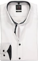 OLYMP Level 5 body fit overhemd - wit structuur (zwart contrast) - Strijkvriendelijk - Boordmaat: 44