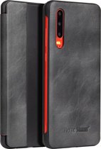 Fierre Shann Crazy Horse Texture Horizontal Flip PU Leather Case voor Huawei P30, met Smart View Window & Sleep Wake-up Function (grijs)