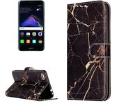 Voor Huawei P8 Lite (2017) Zwart Goud Marmer Patroon Horizontaal Flip Leren Beschermhoes met Houder & Kaartsleuven & Portemonnee