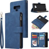 Voor Galaxy Note 9 Multifunctionele Retro Frosted Horizontale Flip Leren Case met Kaartsleuf & Houder & Rits Portemonnee & Fotolijst & Lanyard (Blauw)