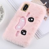 Wacky expression Pattern Pluche hoesje voor iPhone XS Max (roze)