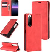 Voor Sony Xperia 10 II retro-skin zakelijke magnetische zuignap lederen tas met houder en kaartsleuven en portemonnee (rood)
