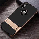 Voor iPhone XS Max Plaid Texture Antislip TPU + PC-hoes met houder (goud)