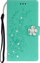 Voor Sony Xperia 1 Plum Blossom Pattern Diamond Encrusted Leather Case met houder & kaartsleuven & portemonnee (groen)