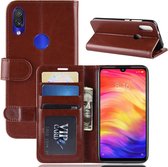 R64 textuur enkele vouw horizontale flip lederen tas voor Xiaomi Redmi Note 7, met houder & portemonnee & kaartsleuven & fotolijst (bruin)