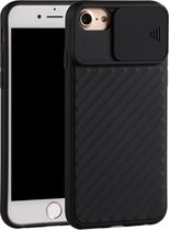 Voor iPhone 6 Plus & 6s Plus / 7 Plus & 8 Plus Sliding Camera Cover Design Twill Anti-Slip TPU Case (Zwart)