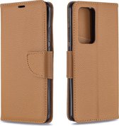 Voor huawei p40 pro litchi textuur pure kleur horizontale flip pu lederen tas met houder en kaartsleuven en portemonnee en lanyard (bruin)