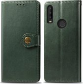 Voor alcatel 3x 2019 retro effen kleur lederen gesp bescherming voor mobiele telefoons lederen tas met fotolijst en kaartsleuf en portemonnee en beugelfunctie (groen)