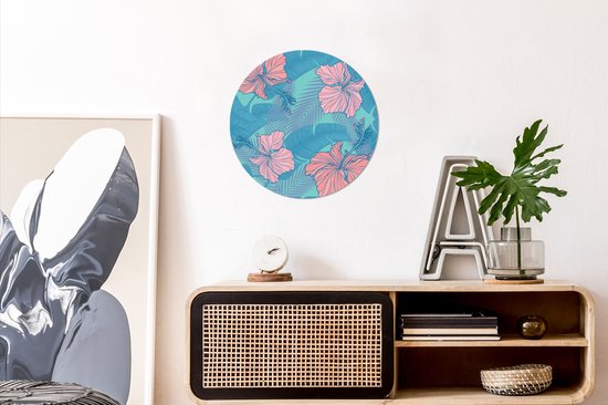 WallCircle - Stickers muraux - Cercle de papier peint - Illustration d'un motif de fleurs tropicales - ⌀ 30 cm - Cercle mural - Autocollant - Sticker papier peint rond