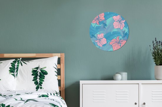 WallCircle - Stickers muraux - Cercle de papier peint - Illustration d'un motif de fleurs tropicales - ⌀ 30 cm - Cercle mural - Autocollant - Sticker papier peint rond
