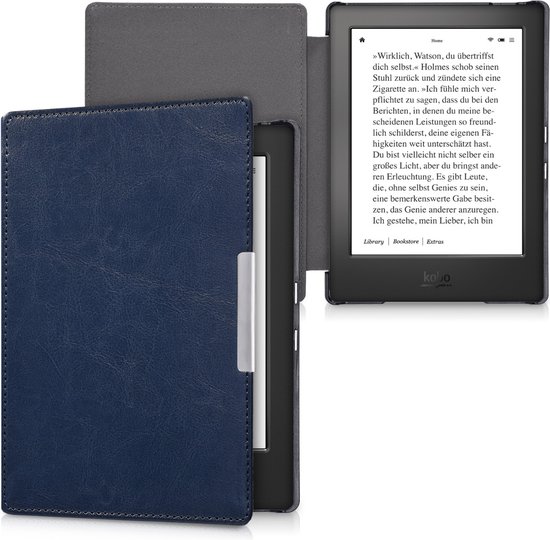 kwmobile e-reader hoesje geschikt voor Kobo Aura H2O Edition 1 hoes - E reader flip case met magnetische sluiting - Ereader cover in donkerblauw van Merkloos — afbeelding 5