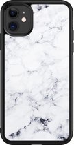 iPhone 11 hoesje glas - Marmer grijs - Hard Case - Zwart - Backcover - Marmer - Grijs