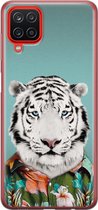Samsung Galaxy A12 hoesje siliconen - Witte tijger - Soft Case Telefoonhoesje - Print / Illustratie - Blauw